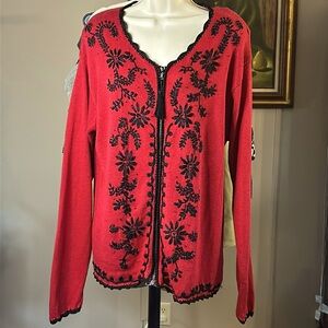 KATHIE LEE COLLECTION | CARDIGAN | WOMENS SIZE XL | RED AND BLACK